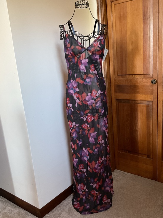 Away That Day Dresses & Skirts - Away That Day Floral Sheer Maxi Dress in Black and Purple, NWTGS